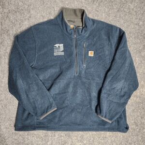 Carhartt Fleece Sweater Men 2XL XXL Blue Dalton Half Zip‎ Long Sleeve Workwear